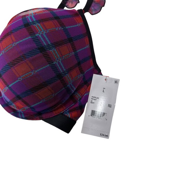 Parade Women Silky Mesh Plaid Push-Up Bra SZ L Flutter T-Shirt Straps - Picture 4 of 8